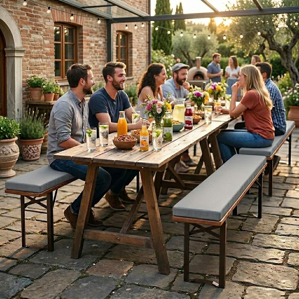 Generisch 2er Set Bierbankauflage Gepolstert,Wasserdicht Biertischgarnitur Auflagen Waschbar Outdoor Indoor,Sitzbankkissen Bierzeltgarnitur Für Partyzeltgarnitur Gartenbänke,Grün,180x40x4cm