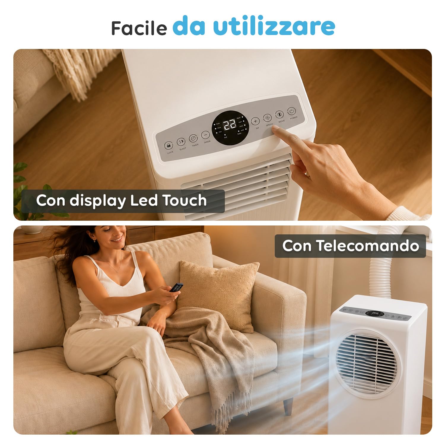 Wintem - Climatizzatore Condizionatore Deumificatore Portatile 9000 BTU 3 in 1 in ABS Ventilatore con Telecomando (Classe A R290), 990W + Timer