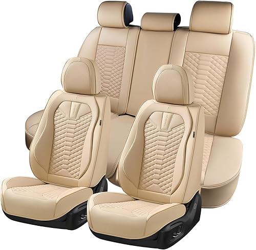 Miniatura 10 de Coverado Juego completo de fundas de asiento de automóvil, fundas de asiento de cuero de napa para automóviles, 5 asientos, fundas universales