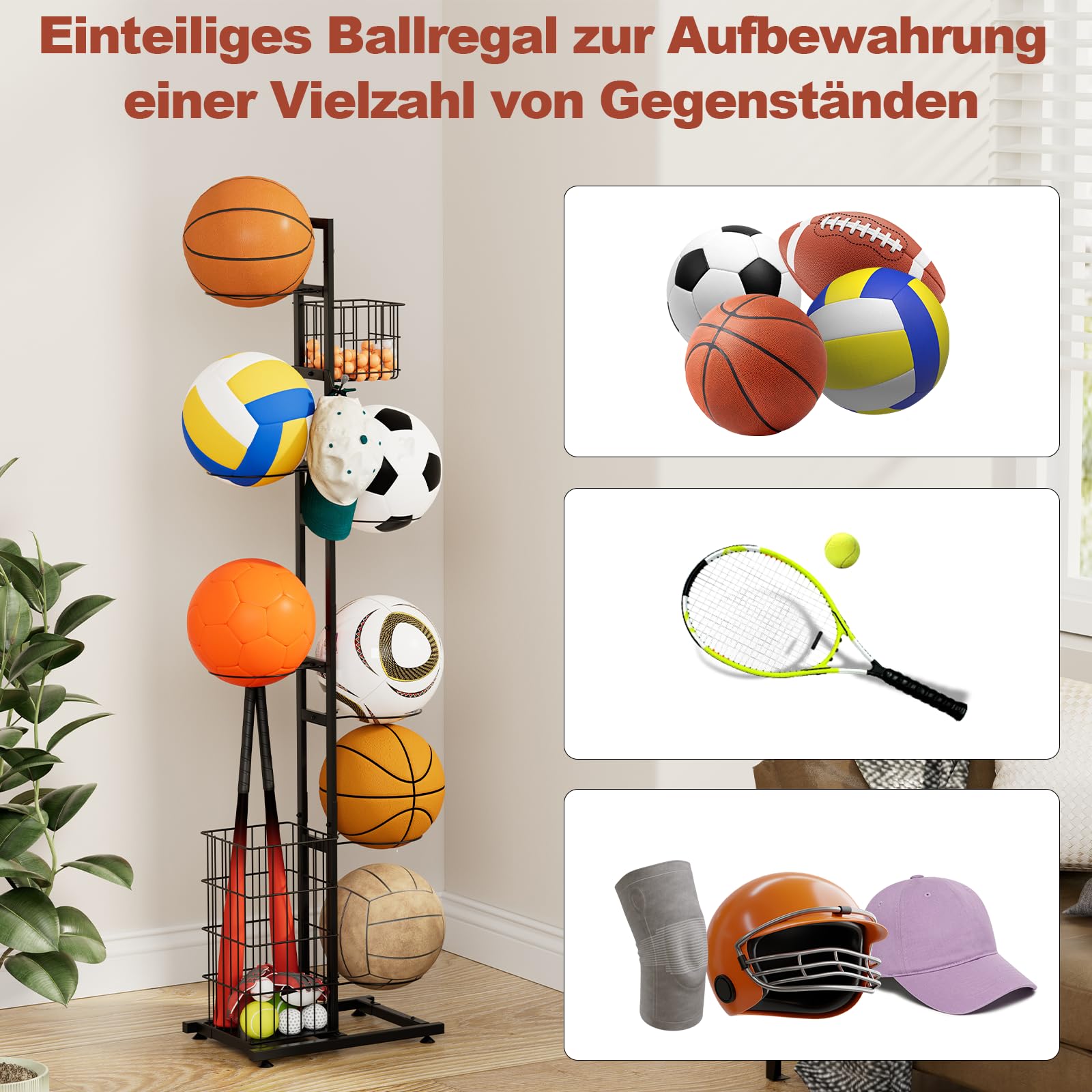 uyoyous Metall Ballständer Ball Aufbewahrung regal Mehrschichtig Basketballständer Kinder-Basketball Halter Fußballständer Innenbereich Ballregal Organizer Für Sportgeräte