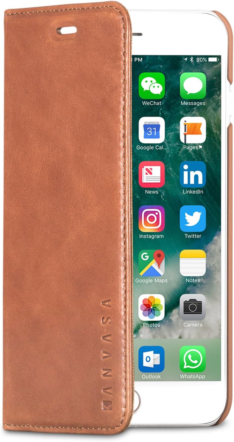 iPhone 8 Plus Leather Case/iPhone 7 Plus Leather Case Flip Cover Brown - KANVASA Pro Premium Genuine Leather Wallet Book Folio Case for The Original iPhone 8 Plus & 7 Plus - with Magnetic Closure