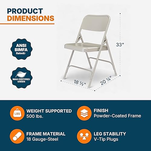 Miniatura 16 de OEF Furnishings Silla plegable de acero con doble bisagra, color beige Beige,Negro -,Azul,Marrón,Gris,Rojo -