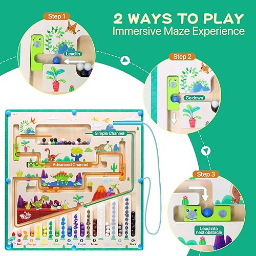 Miniatura 4 de Laberinto magnético de color y números, juguetes Montessori para niños de más de 3 años, tablero de rompecabezas de madera, aprendizaje de contar