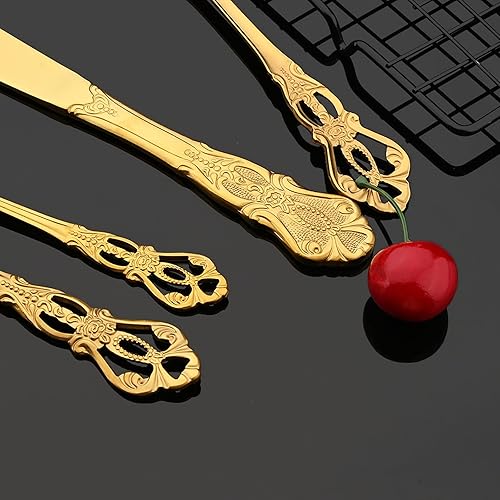 Miniatura 6 de JASHII Servicio creativo de cubiertos de acero inoxidable para 4, juego de vajilla de lujo retro palacio, juego de cubiertos para la barra de