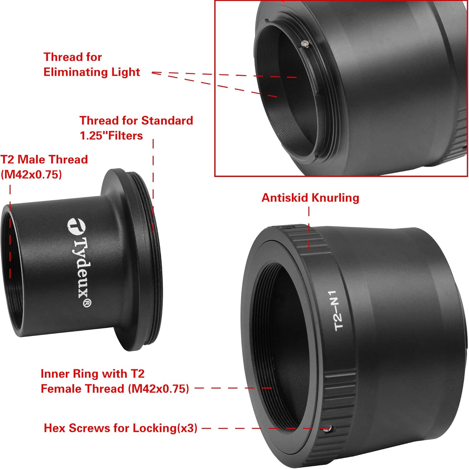 T2 N1 T Mount Lens Adapter and M42 to 1.25" Telescope Adapter (T-Mount) for Nikon 1 Series Camera V1 V2 V3 J1 J2 J3 J4 J5