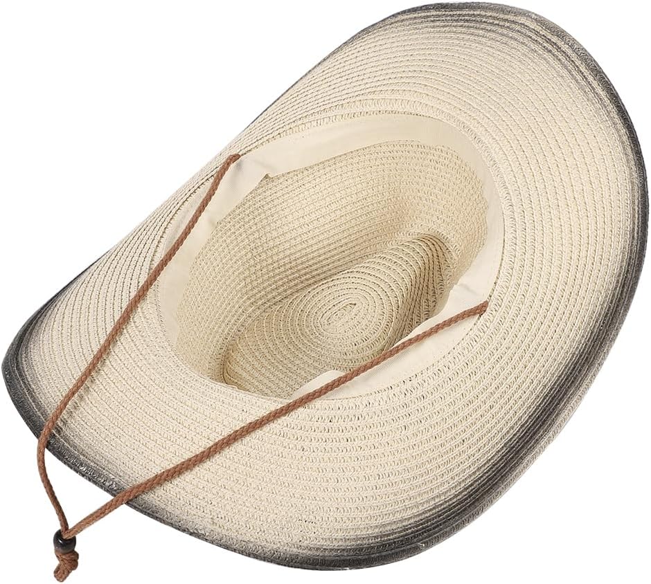 Straw Cowboy Cowgirl Hat Wide Brim Woven Western Cap UPF 50+ Beach Sun Hat Shapeable Packable Fedora Cap for Men Women - Image 6