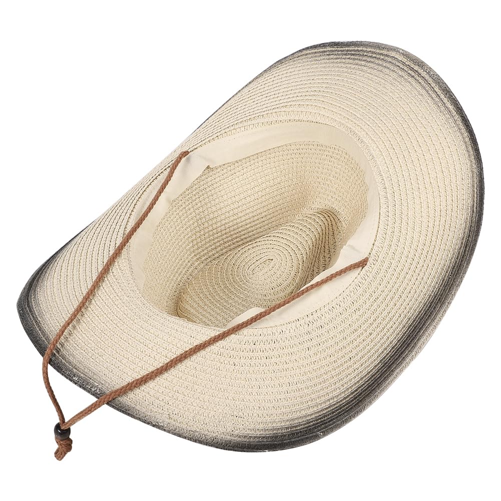 Chapeau de cowboy en paille à large bord tissé Western Cap UPF 50+ Chapeau de soleil de plage pliable pour homme et femme