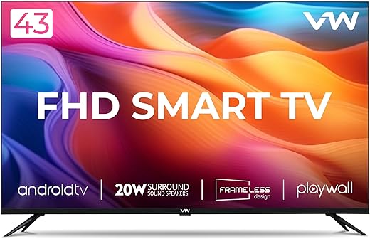 VW 109 cm (43 inches) Playwall Frameless Series Full HD Android Smart LED TV VW43F2 (Black)