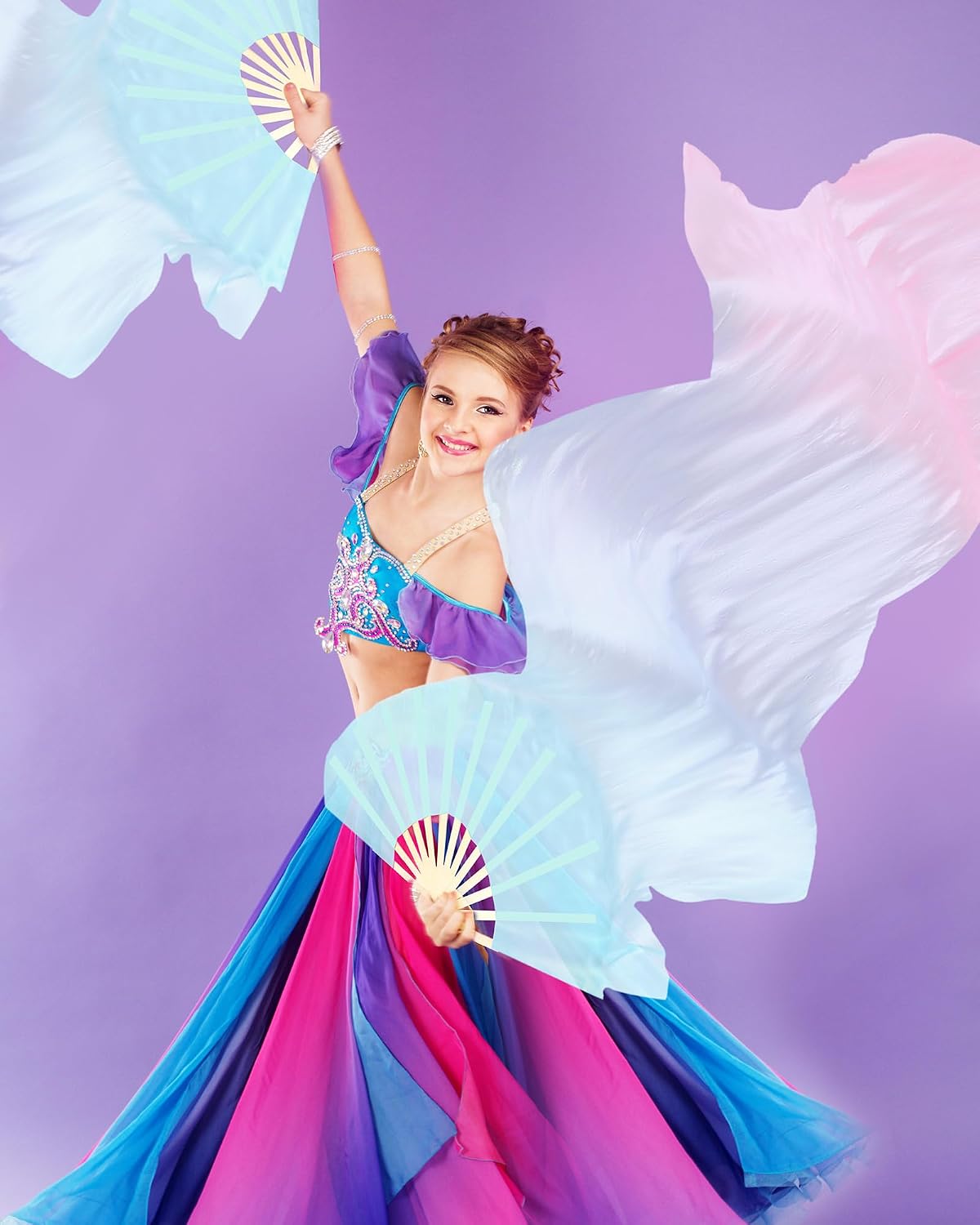 Thyle 4 Pairs 1.8 M Silk Fans Women Veils Belly Dance Fan