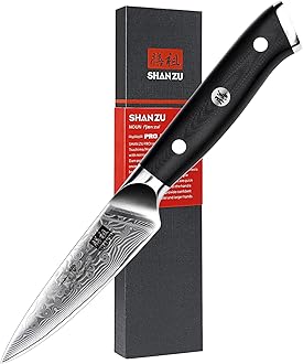 SHAN ZU 4 Inch Paring Knife, Japanese Steel Damascus Professional Kitchen Knives High Carbon Super Steel Carving Knife with Gift Box