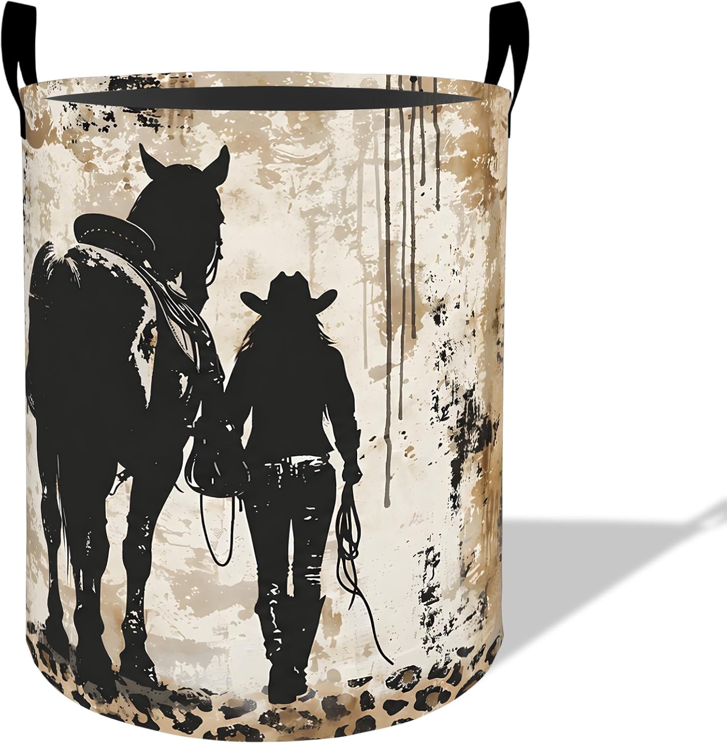 Western Cowgirl Horse Laundry Basket Hamper 19.7"x15.8", Organizer Bins Gifts for Kids Boys Girls, Country Farmhouse Foldable Waterproof Oxford Clothes Storage Bucket for Bedroom Bathroom Decor