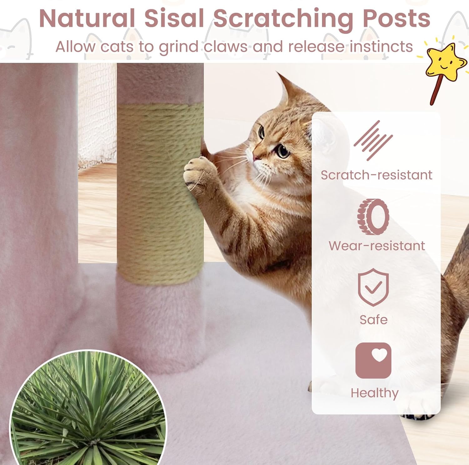 Tangkula Small Cat Tree for Indoor Cats, 25.5 Inch Cat Tower with Sisal Scratching Posts, 2 Large Cat Condos with Padded Top Perch, Modern Cat Climbing Furniture for Adult Cats & Kittens (Pink)