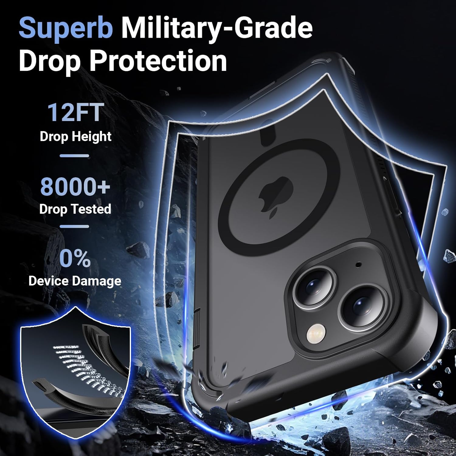 Magnetic for iPhone 13/14/15 Case with Screen Protector, [Compatible with MagSafe][Military Grade Drop Protection][Heavy Duty Protection][Shockproof] 2-Layer Durable Bumper Phone Case 6.1''-Black - Image 3