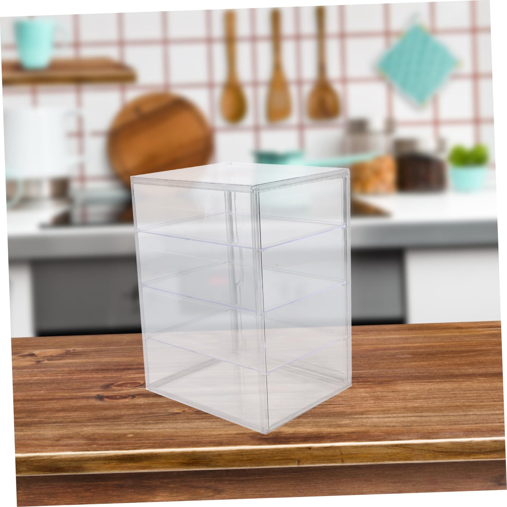 Vitrina acrílica con 4 estantes ajustables y puerta magnética fácil de limpiar para panadería, ideal para encimera de cocina y almacenamiento de pan, vitrina transparente