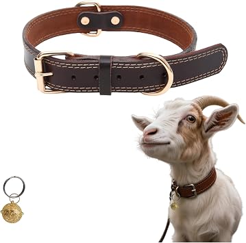 Genuine Leather Goat Collar with Bell Adjustable & Durable Exquisite Hollow Bell for Sheep Alpacas Deer S
