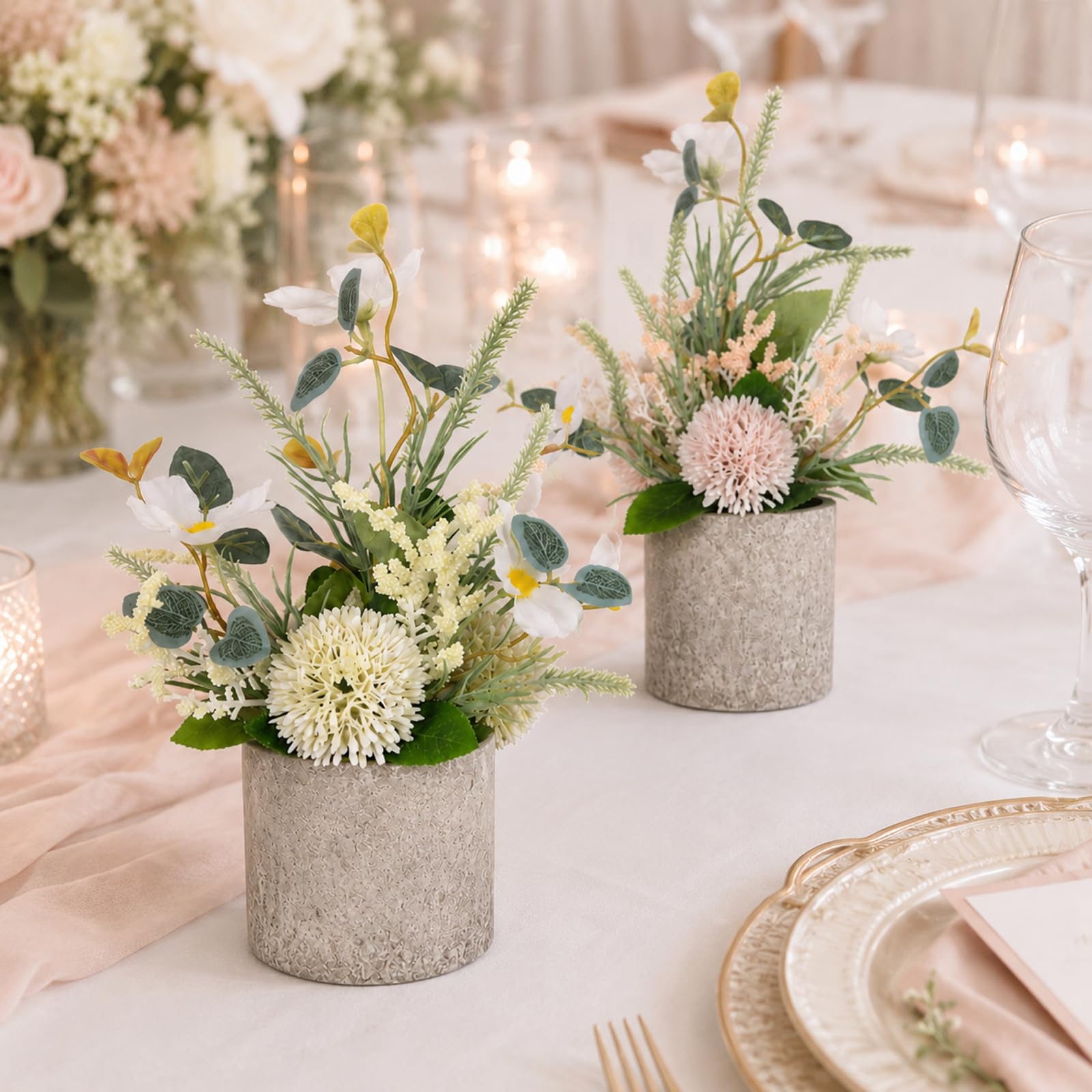 LMSAWK 2er Set Kunstblumen Wie Echt, Kunstpflanze im Topf, Fake Blumen, Pflanzen Seidenblumen, Künstliche Blumen, für Hochzeit, Party, Tischaufsätze, Heim, Küche Deko