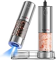 TempPro Rechargeable Electric Salt & Pepper Grinder Set - 100ml Auto Mills, External Adjustment, LED Light, Dust Cover, 2-Pack