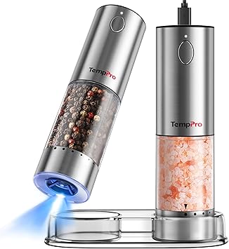 35% off: TempPro 100ml Electric Salt and Pepper Grinder Set Rechargeable, Automatic Pepper Grinder Shakers with External …