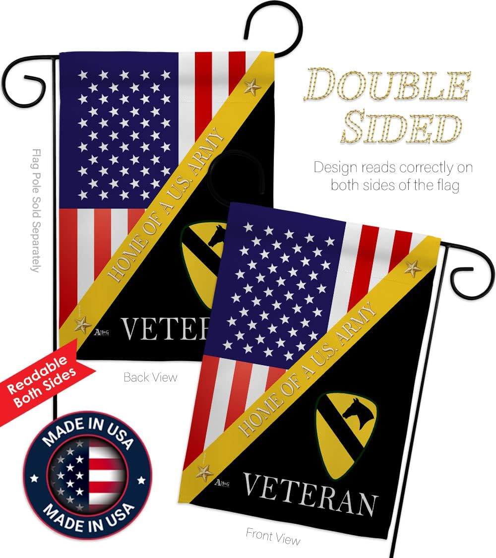 Home of 1st Cavalry Division Garden Flag - Set Wood Dowel Armed Forces Army Rangers United State American Military Veteran Retire Official - House Banner Small Yard Gift Double-Sided 13 X 18.5