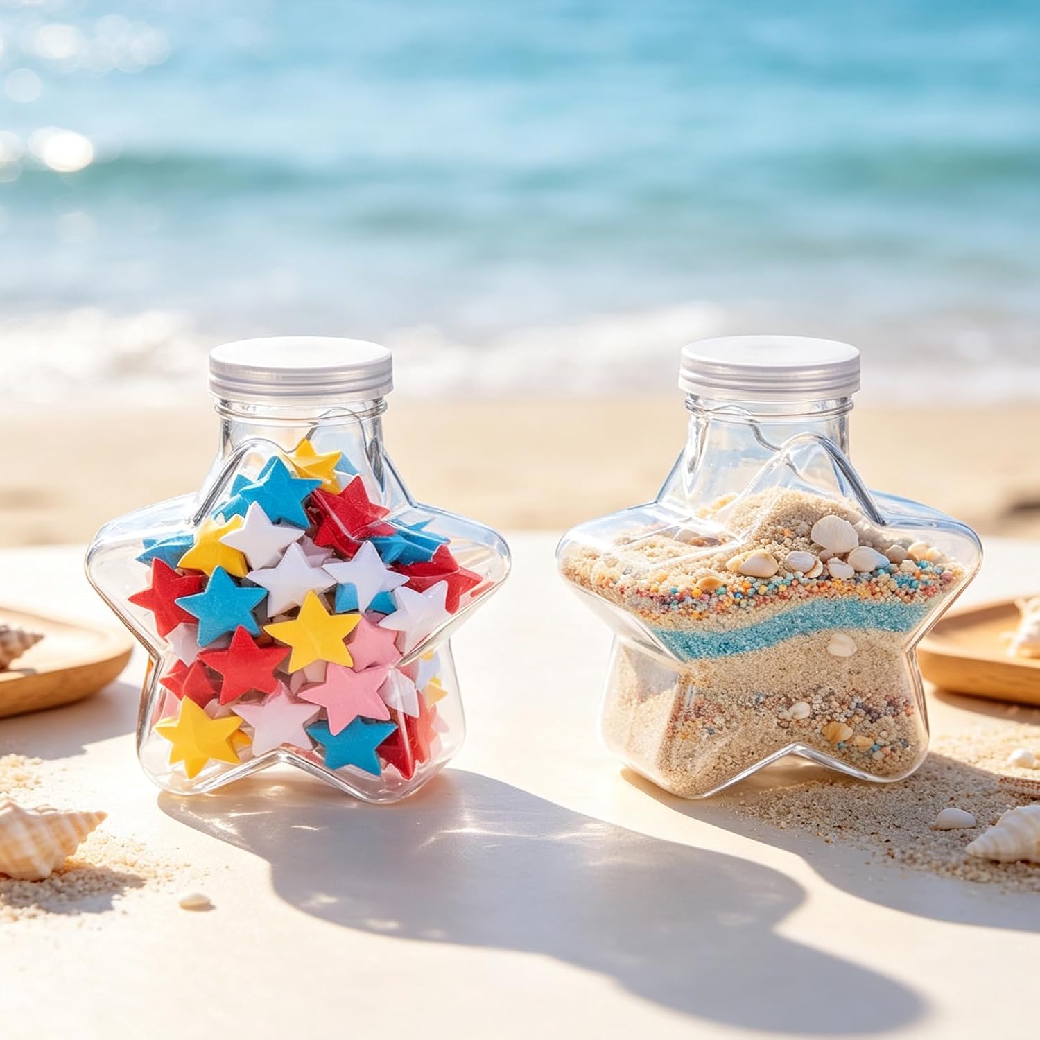 30 Pcs 5.5 oz Plastic Star Sand Art Bottles Clear Sand Bottles with Lids Candy Jars for DIY Craft Classroom Christmas Decoration Party