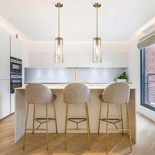 Miniatura 3 de Untrammelife Lámpara colgante moderna dorada, lámpara colgante de cristal agrietado de 14 pulgadas de alto, 1 lámpara de techo de latón cepillado