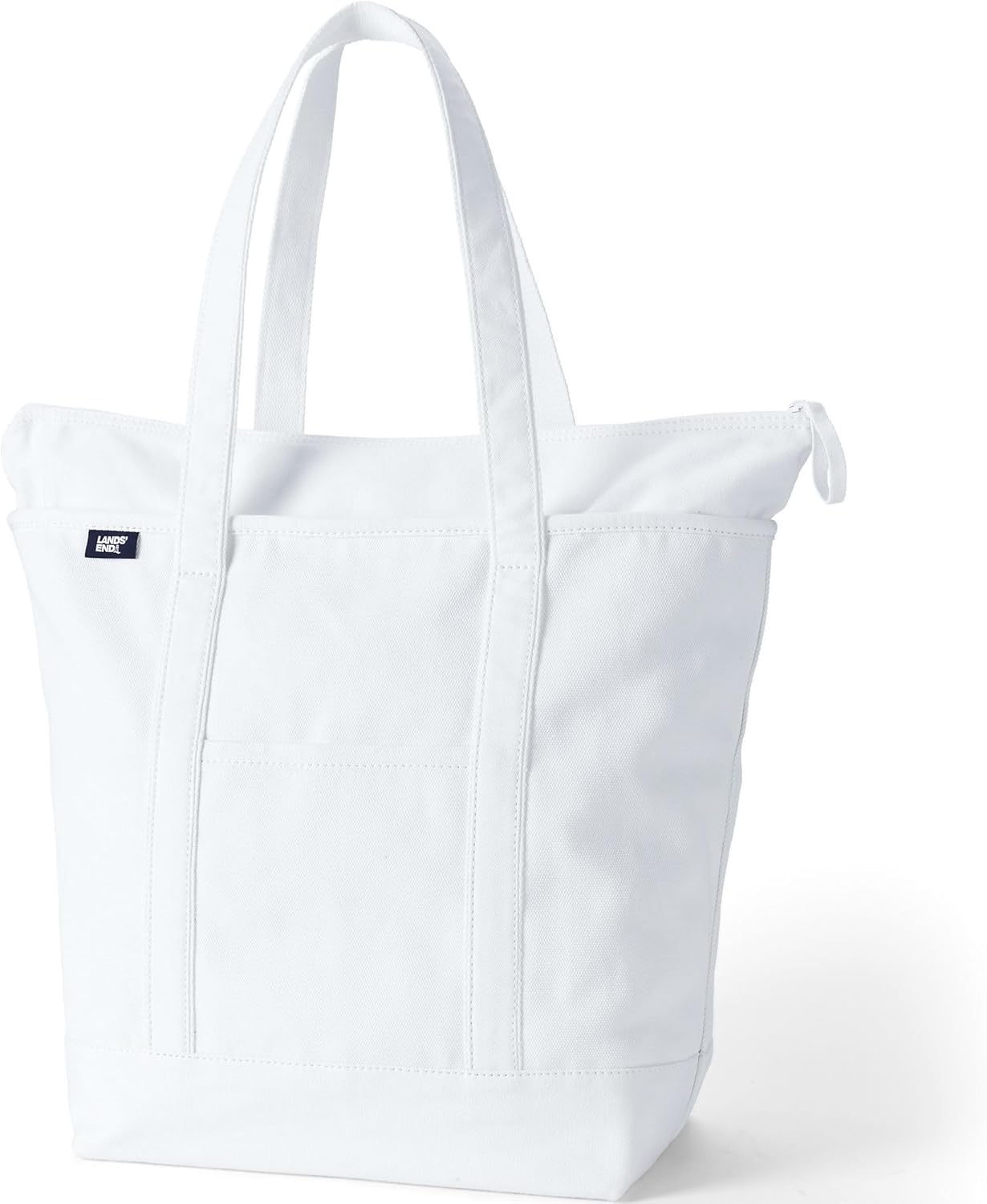 Lands' End Solid Long Handle Zip Top Canvas Tote White Large Long Handle