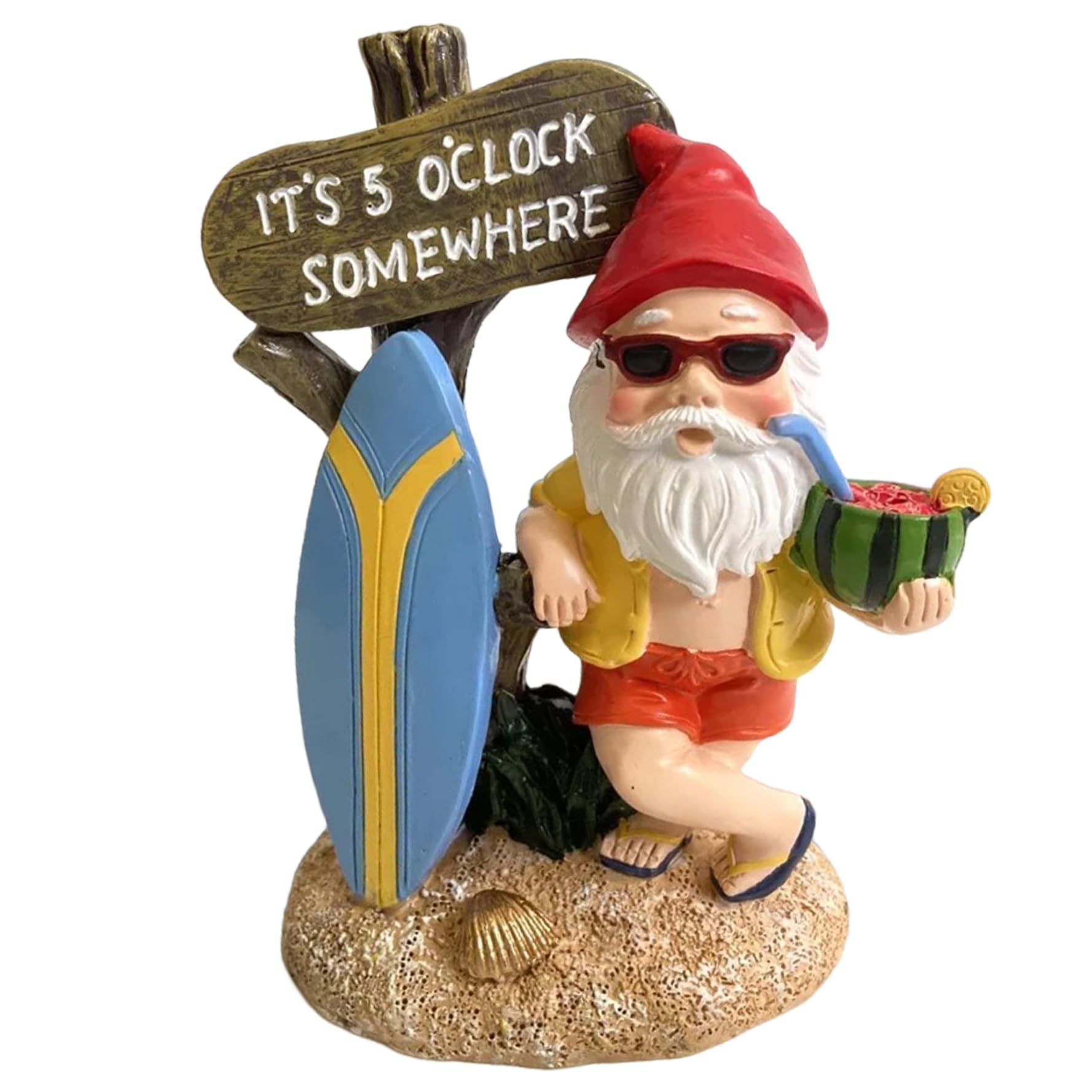 Vervevum Gnome Figurines 6 Inch Cute & Funny Resin Gnome Statue Weather-Resistant Summer Gnomes Decorations for Yard, Garden, Beach, Surf, Statue