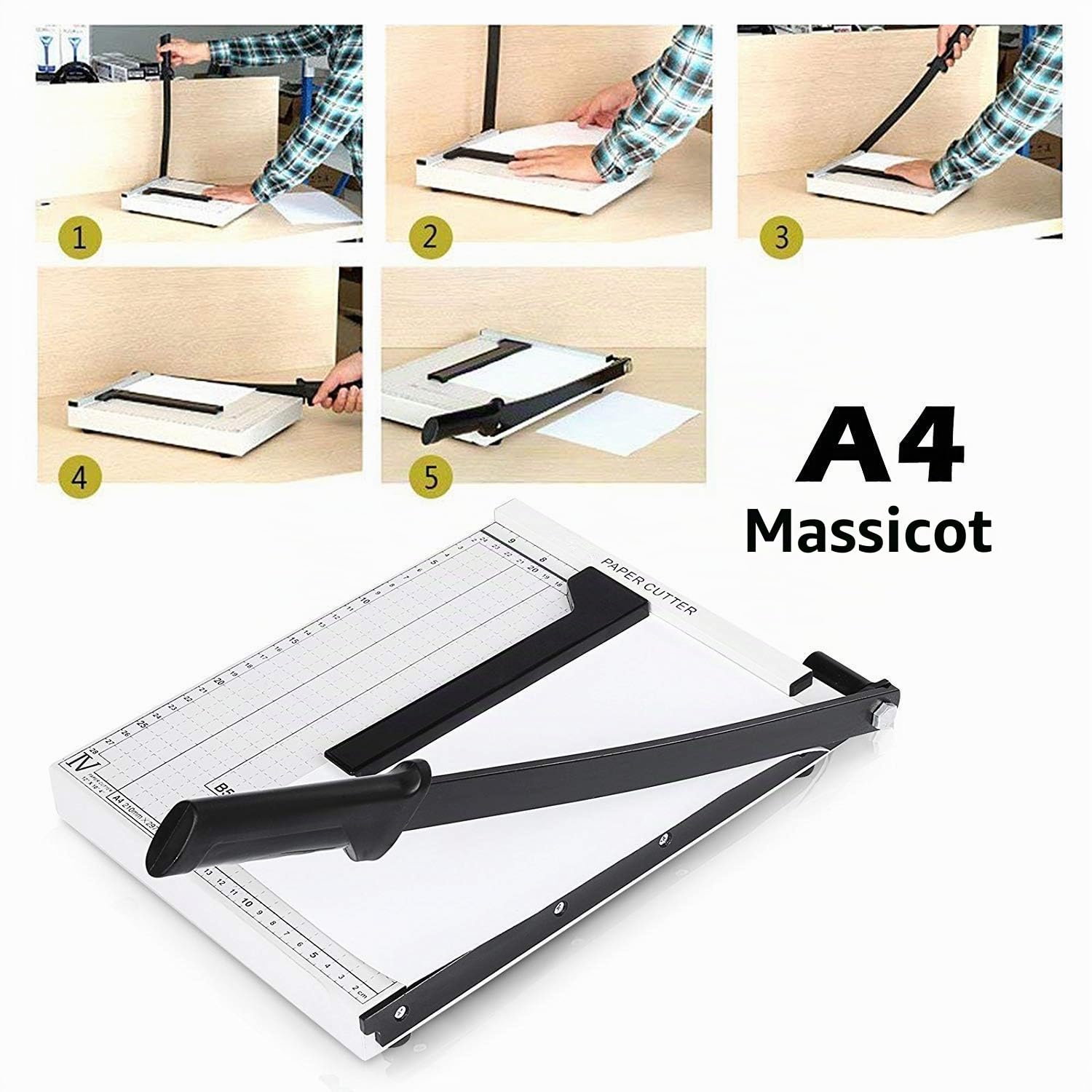 Massicot A4 30,5 cm Cisaille Personnelle 10 Feuilles, Blanc