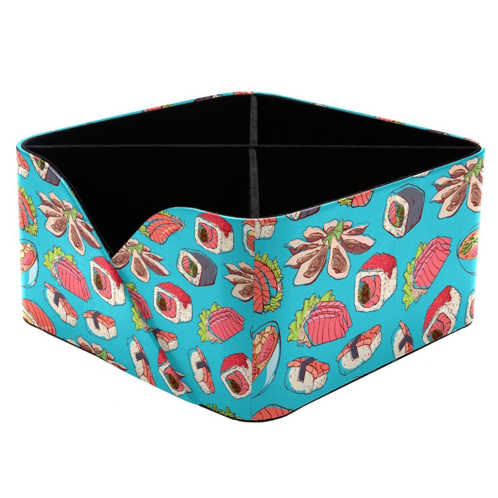 KengjuTesu Japanese Cuisine Sushi Octopus Sashimi Seafoods Pattern Desktop Organizer Pen Holder, Rectangular Pencil Cup for Office, Study and Makeup Stations