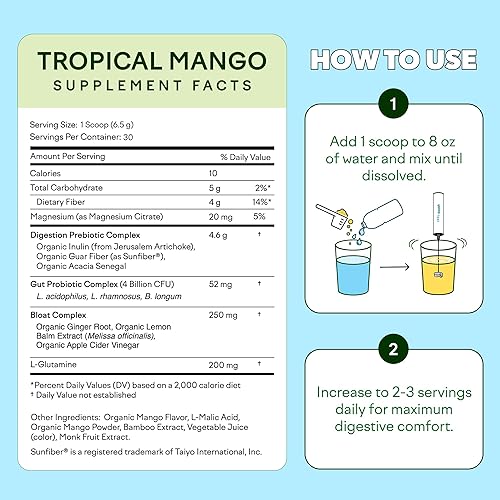 Miniatura 6 de Feel Goods Gut Guardian, Digestive Health Powder Drink Mix - Probiotic Fiber Powder with Prebiotics & L Glutamine for Gut Health, Bloating Relief &
