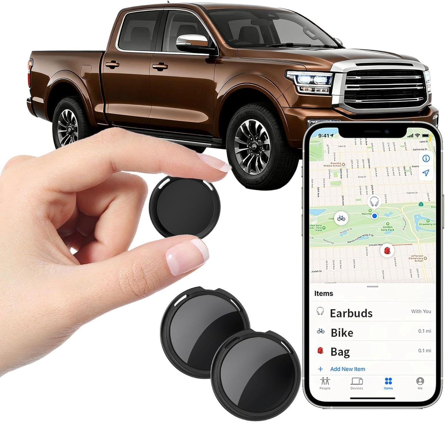 2 Pack Mini GPS Trackers for Vehicles Work with Find My (iOS Only) Real Time Car Tracker Tags Hidden Car Locator Tracking Device Global Coverage No