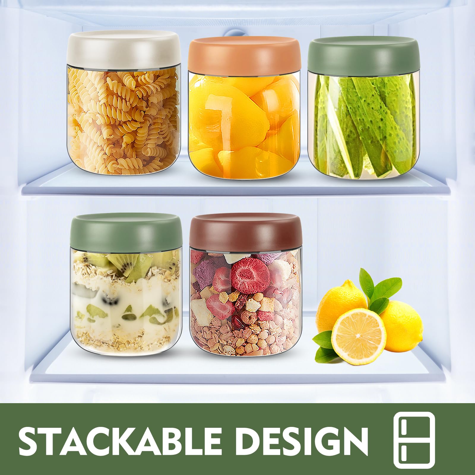 Confezione da 4 barattoli in vetro a bocca larga da 473,6 ml, ermetici, riutilizzabili, con coperchio a vite, barattoli in vetro trasparente per avena, yogurt, porridge, marmellate, condimenti, spezie