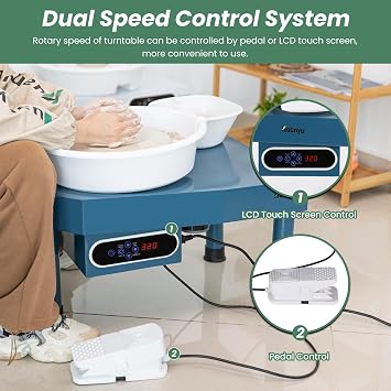 Huanyu Pottery Wheel Ceramic Machine 25 cm with Foot Pedal & LCD Screen, Electric Pottery Machine with Detachable Basin Art Clay DIY Sculpting Tool Kit