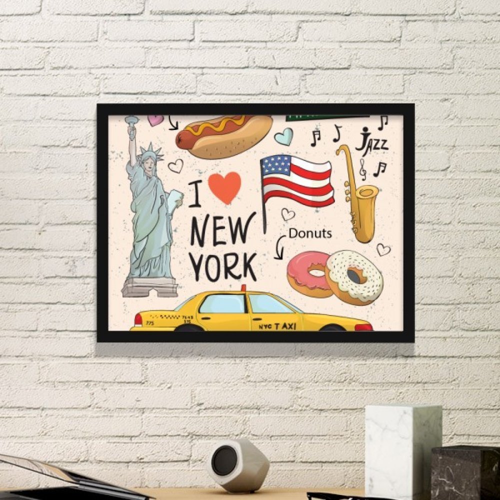 Cadeau décoration New York hot dog et petit cadre noir pour passionnés