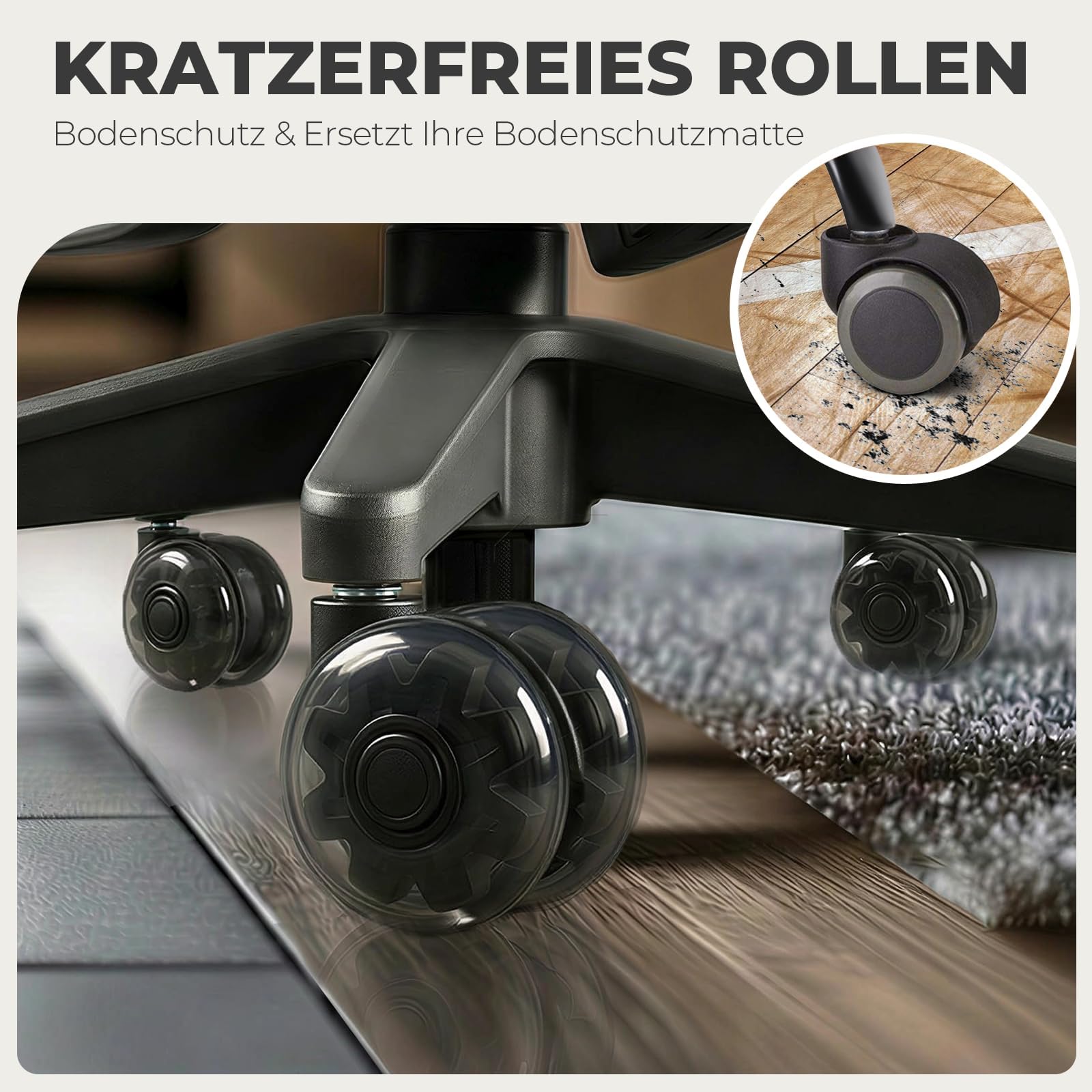Sytopia Bürostuhl Rollen 11mm x 22 mm, 5er Set Rollen für Bürostühle, Hartbodenrollen für Bürostuhl Stuhlrollen Ersetzen Bodenschutzmatte