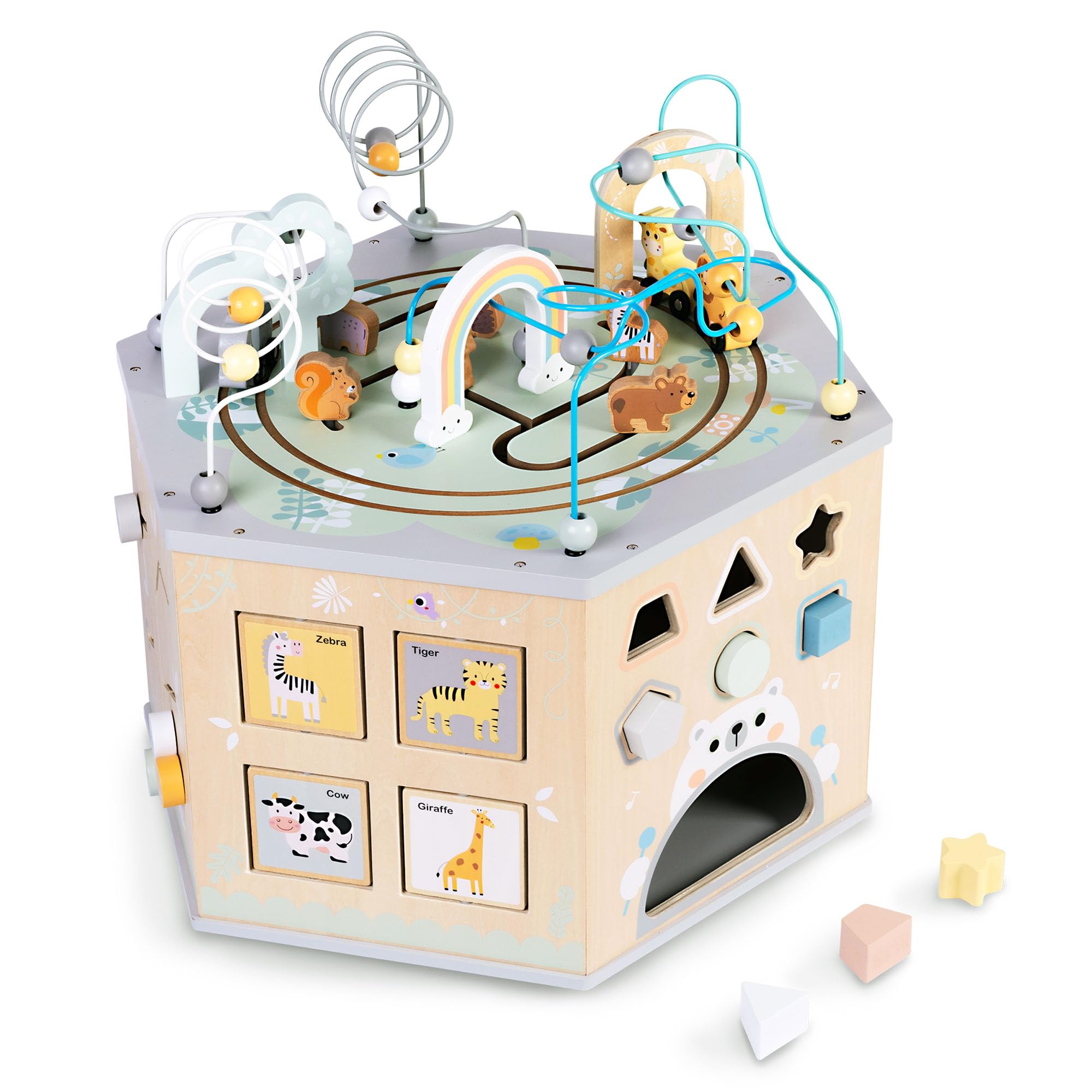 Mamabrum Grande Cubo Educativo – Giocattolo Montessori con Trenino Magnetico, Anelli Motori e 10+ Attività – Per Bambini da 12m+