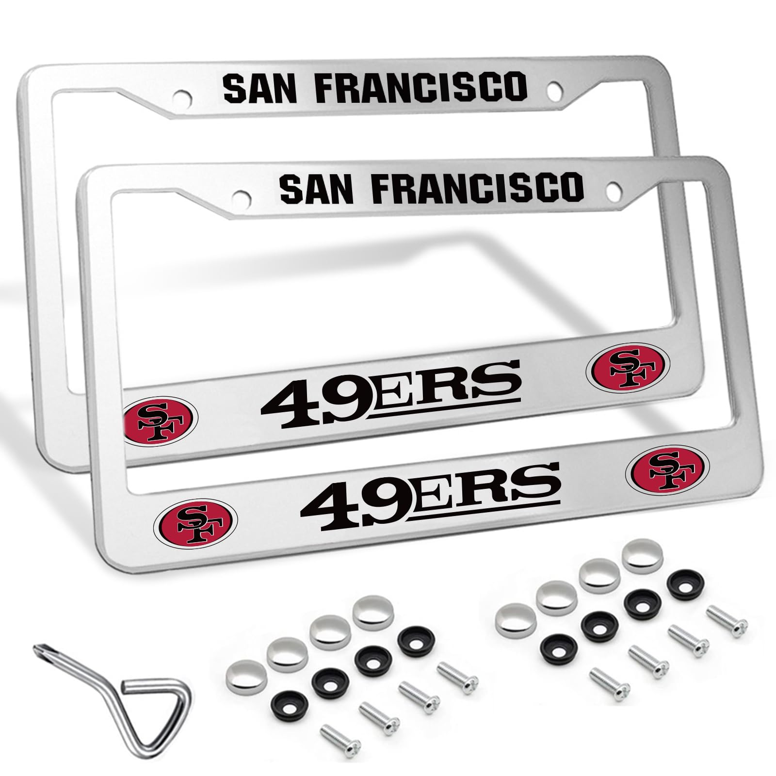 Photo 1 of 2 Piece License Plate Frames, Sport Rustproof Aluminum Alloy License Plate Frames US Standard License Plate Holder with Screw Caps Set (Silver)