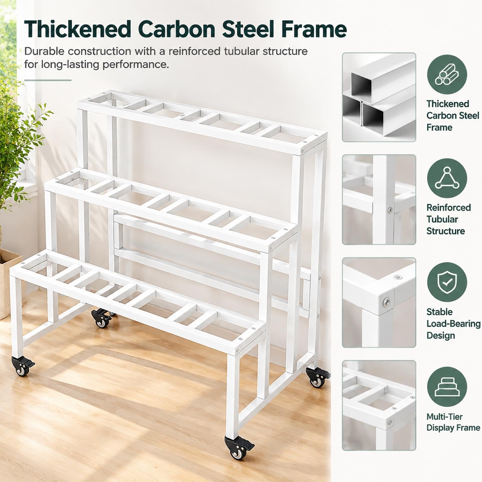 Tiered Mobile Stand for Floral Arrangements, Portable Display Trolley
