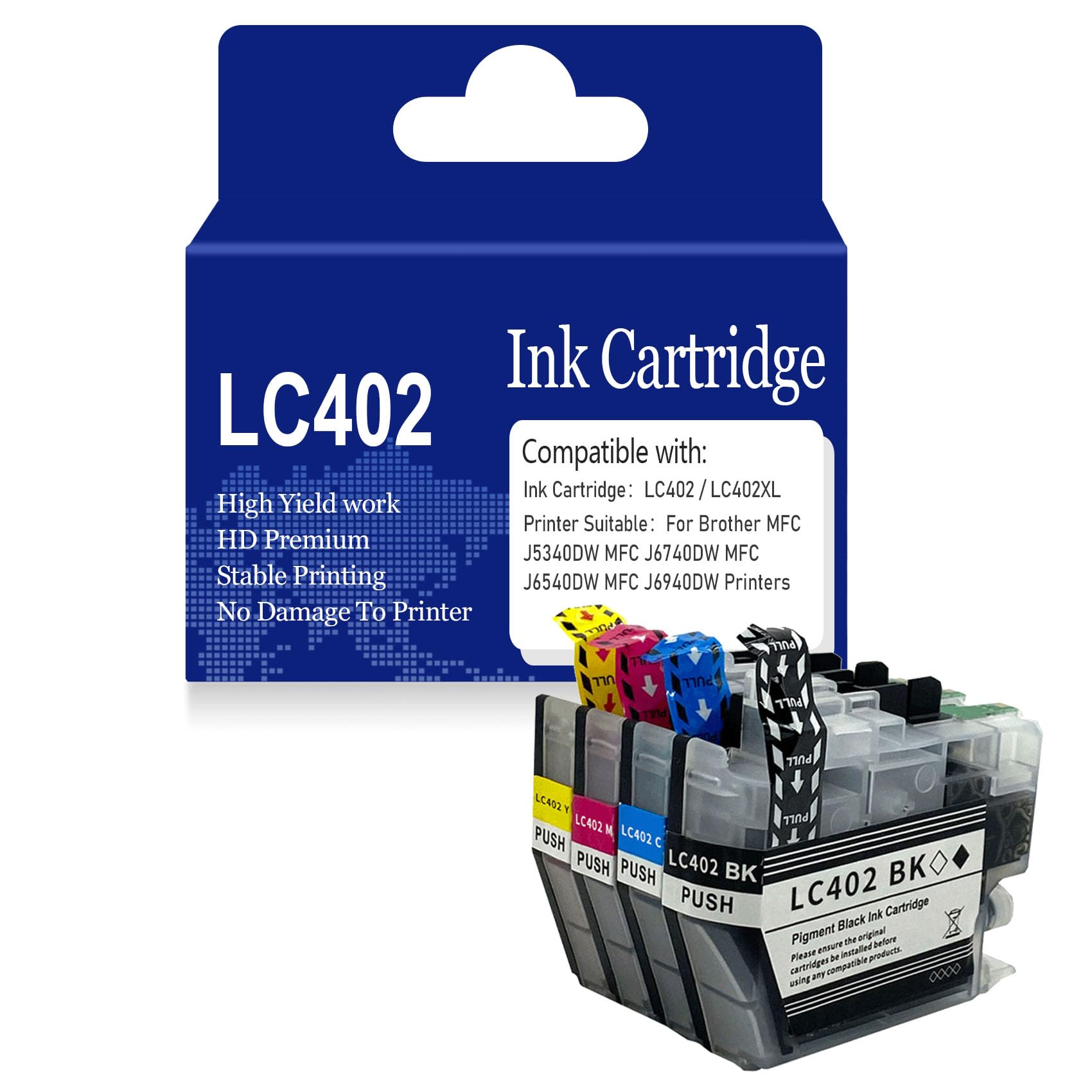 LC402XL Cartuccia d'inchiostro Nero Ciano Giallo Magenta LC402 LC402BK LC402C LC402M LC402Y Cartucce d'inchiostro ad Alta resa per Brother MFC J5340DW J6740DW,Ink Cartridge-LC402 (4 Pack)