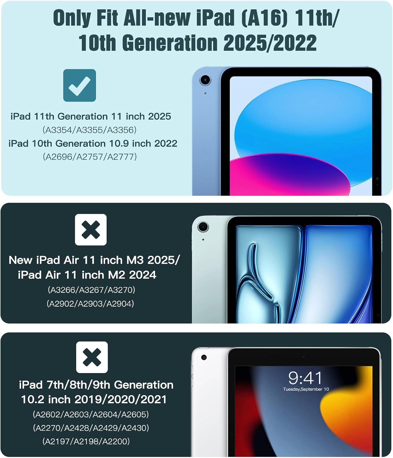 TiMOVO Clear Case for iPad A16 11th Gen 11"/10th Gen 10.9", Glitter Cyan image 2