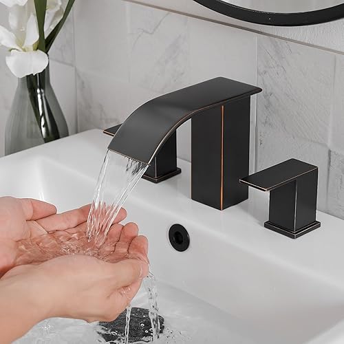Miniatura 3 de Grifos de baño de 8 pulgadas, grifos de baño de bronce aceitado para fregadero, 3 agujeros, generalizados, 2 asas, grifo de lavabo de acero