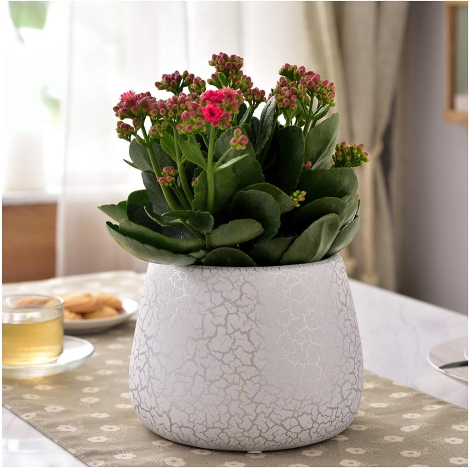 Flower Plant Pot Ceramic Flower Pot Large Plant Container Balcony Table Ornaments Indoor Plant Pots (with Drain Hole) Plant Container (Color : Silver)