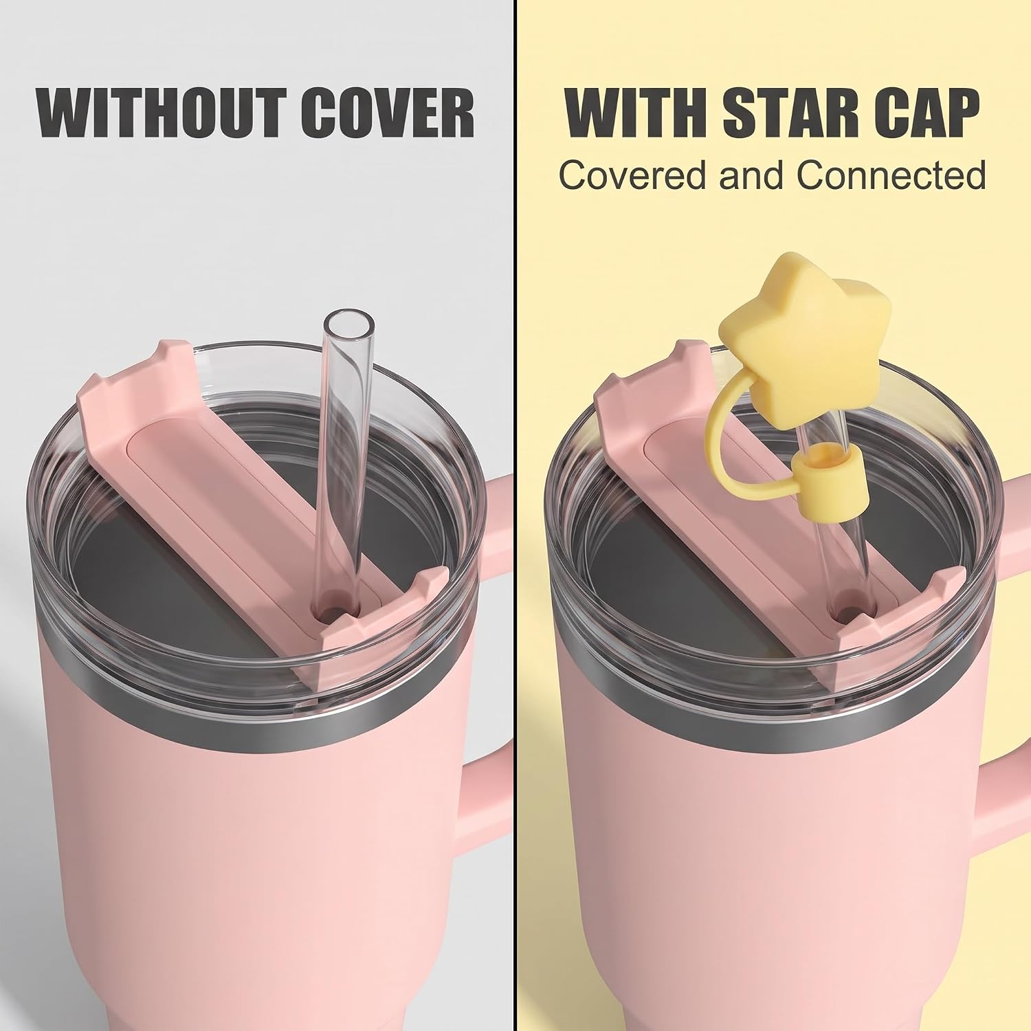 Stanley 2Pcs Silicone Straw Cover for 40&30 Oz Cup, Star Straw Toppers for Tumblers, Yellow