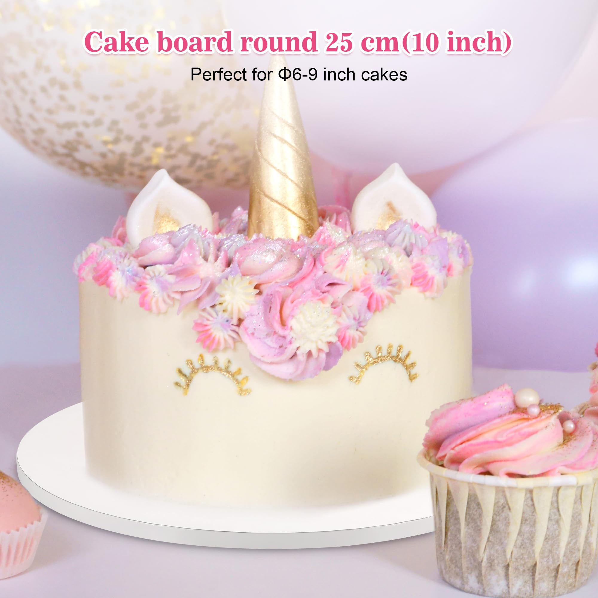 Zocipro 5 sztuk podkładek pod tort Ø 25 cm, okrągłe, podkładki pod tort białe, Cake Drum, podstawka na tort o grubości 12 mm, wielokrotnego użytku, kartonowa podstawka na tort do 6-9 calowych ciast