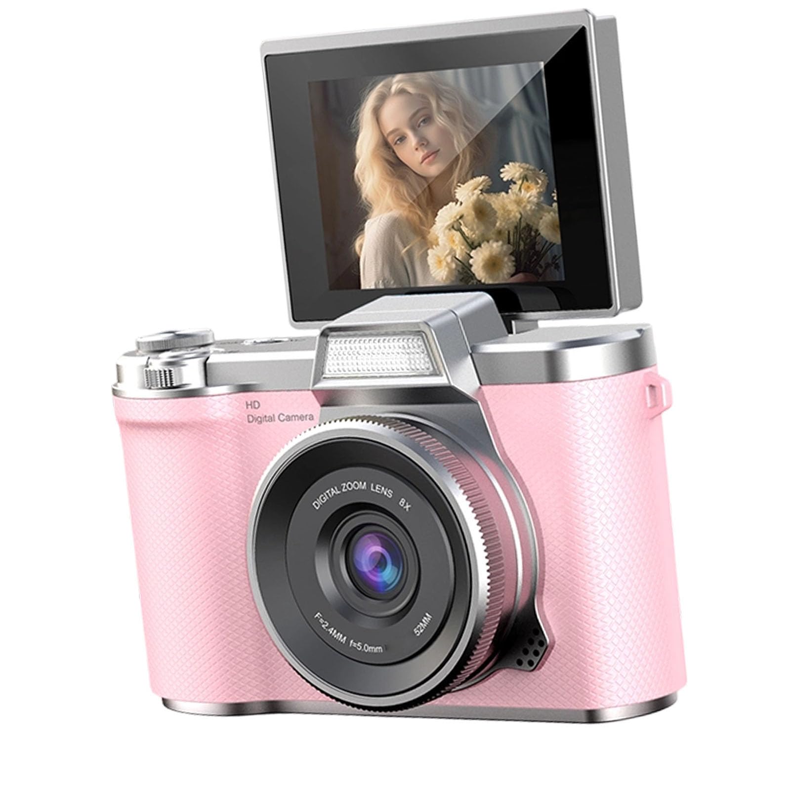 Focket Fotocamera Digitale, Fotocamera Mirrorless da 48 MP 1080P Schermo Flip da 2,4 Pollici Zoom Digitale 8x per Vlogging, Compatta con Messa a Fuoco Automatica Antivibrazione per