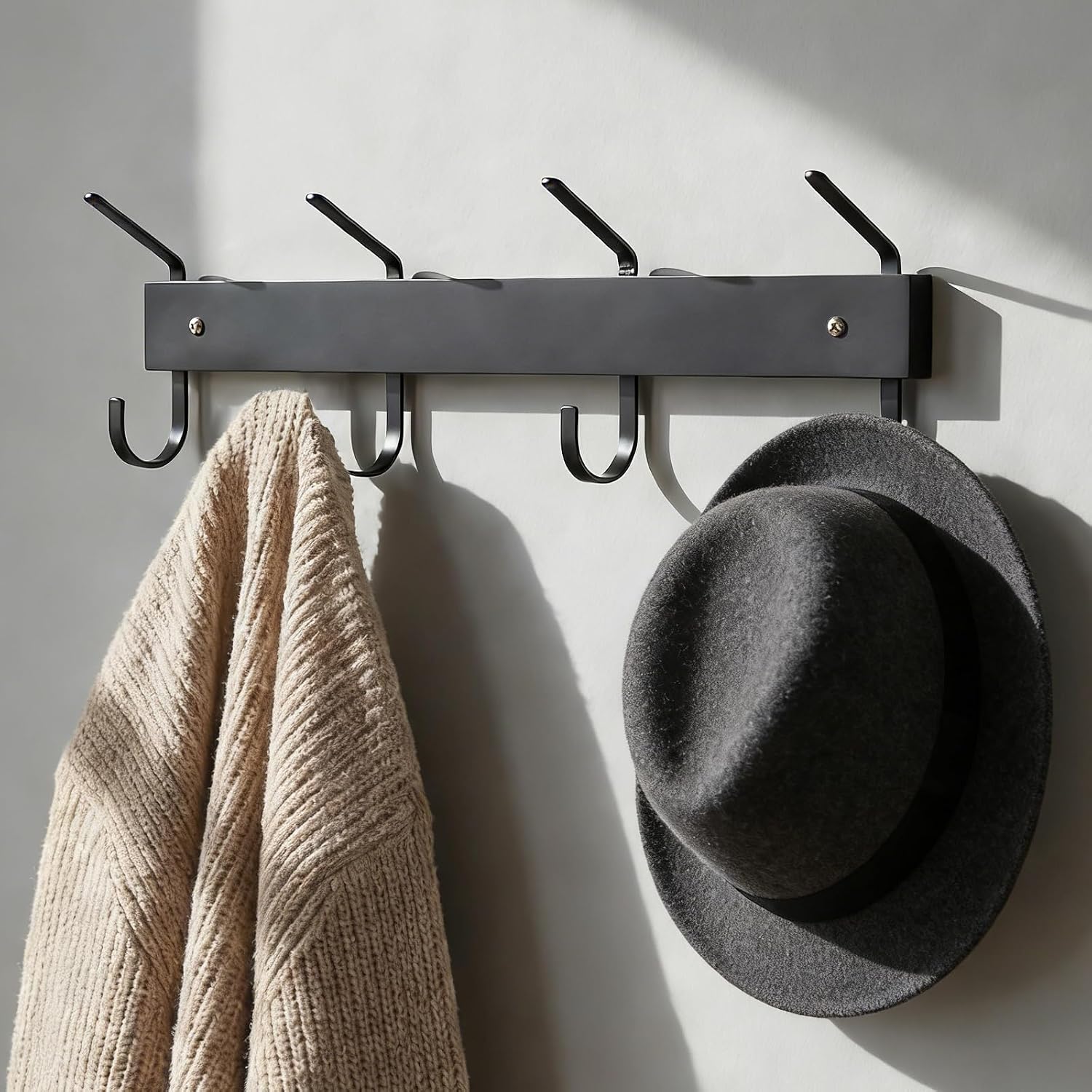2Pack Purse Organizer Wall Rack, Solid Wood Coat Rack, 180° Swivel 16 Hooks | 13.5" entryway organizer, apartment essential, easy install, for hats, scarves, keys, home decor, daily convenience, Black