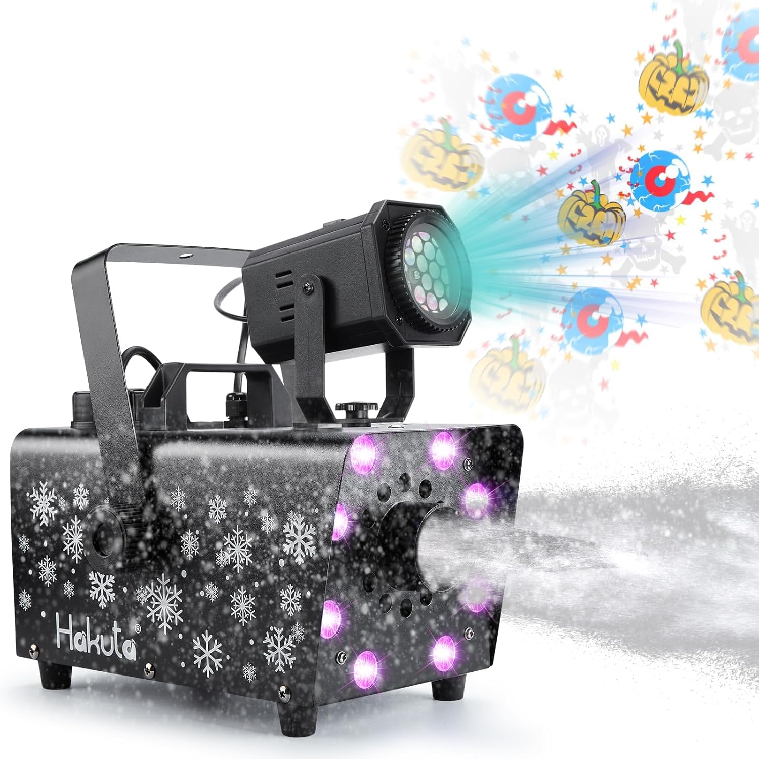 HAKUTA Macchina della neve 800W aggiornata con 8 luci LED RGB, proiezione LED e 2 telecomandi wireless, perfetta per Natale, Halloween, feste, matrimoni e DJ Stage