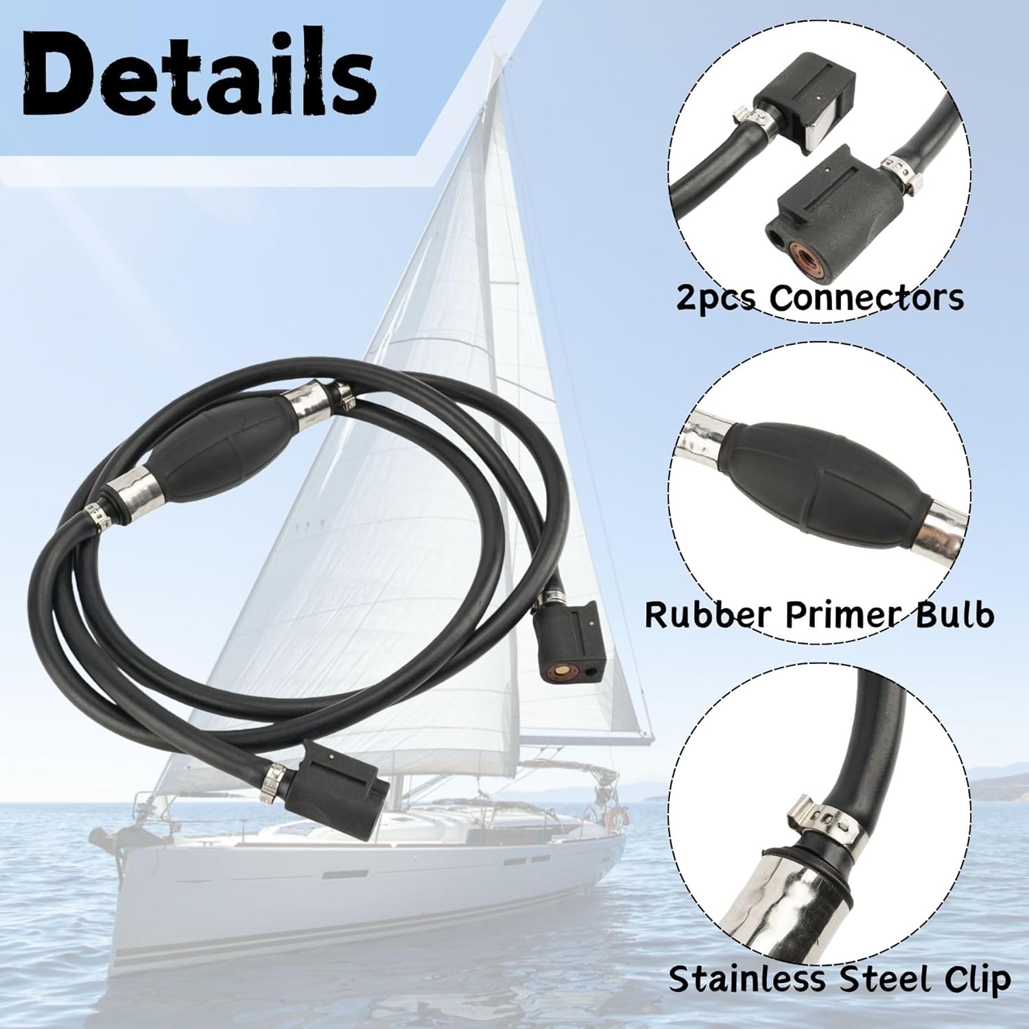 Boat Marine 5/16 8MM 7.5 FT 858104K08 Fuel Hose Line Kit with Vacuum Rubber Primer Bulb and Connectors for Mercury Mariner Outboard Motors Replacement 32-858104Q08 Sierra 18-8024EP-2