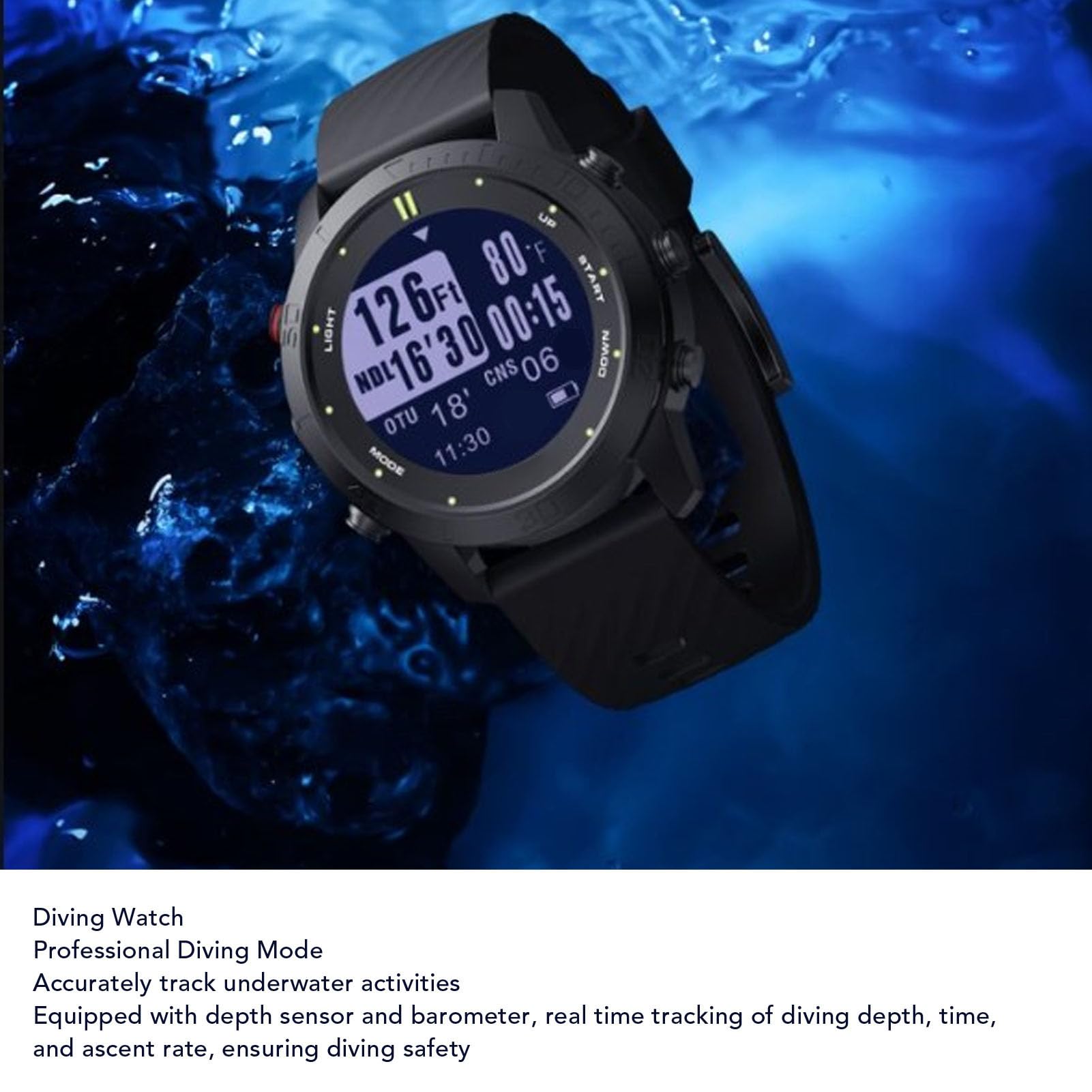 Reloj de Computadora de Buceo Impermeable 100 M Rastreador de Actividad de Buceo para Entusiastas del Pantalla Negra de 1,18 Pulgadas