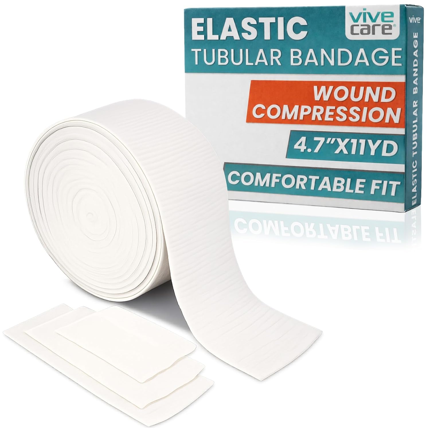 Vive Care Elastic Tubular Bandage - (4.7" x 33 Feet) Stockinette Tubing for Arm & Legs - Stretch Cotton Compression Sleeve for Wound Care - Fabric Mesh Tube Gauze for Support